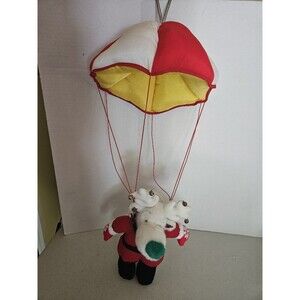 Vintage Applause Santabell Reindeer 11 Inch White Plush Dangling Parachute